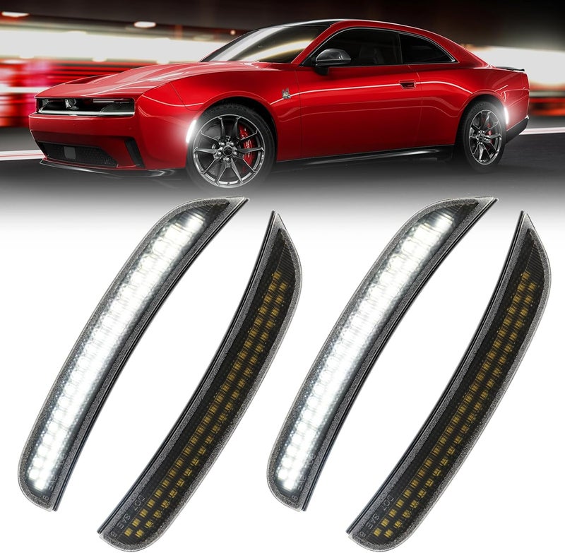 BORDAN LED Side Marker Lights Compatible with Dodge Charger 2015-2023, White Front & Rear Bumper Marker Lamps Smoked Len for Dodge Charger 2015 2016 2017 2018 2019 2020 2021 2022 2023, 4PCS - Image 1